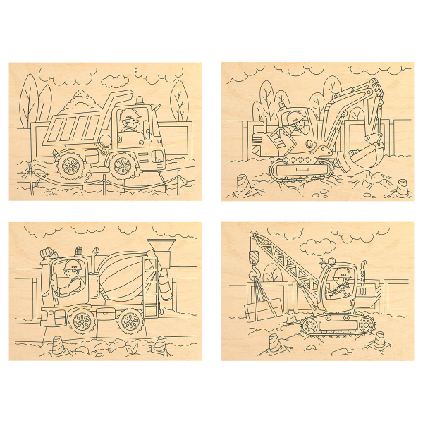 Набор досок для выжигания ТРИ СОВЫ "Строительная техника" 4шт (НВ_56781)