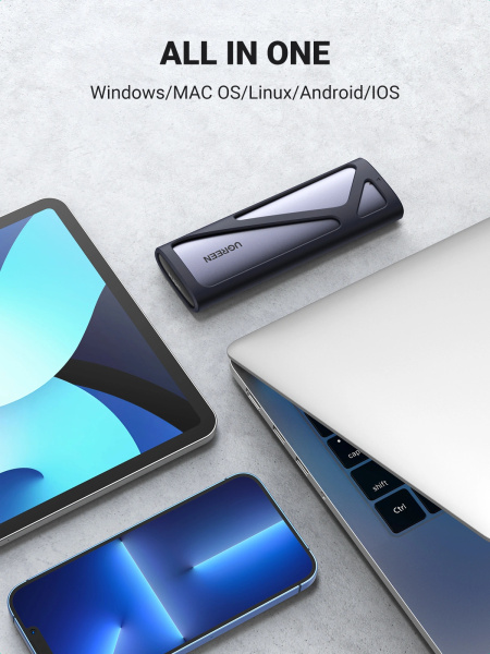 Внешний бокс для SSD M.2 NVMe/M.2 SATA SSD UGREEN CM400 Enclosure (10Gbps) с кабелем USB-C - USB-C и USB-C - USB-A, серый (90264)