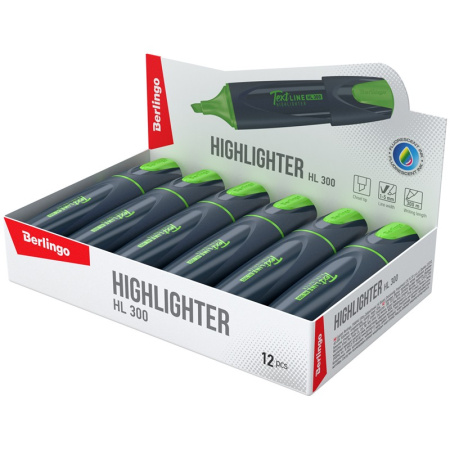 Маркер текстовыделитель BERLINGO "Textline HL300" зеленый, 1-5мм (T3016) 
