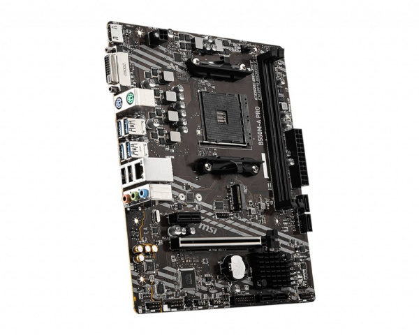 Мат.плата SocAM4 AMD B550 MSI B550M-A PRO (mATX,2DDR4,ECC/non-ECC,M.2,PCI-E16,PCI-E,DVI,HDMI,PC4600)