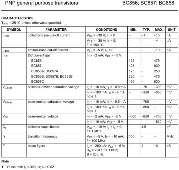 транзистор BJT BC857B 45V 0.1A PNP SOT23 100Mhz