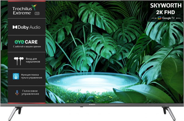 Телевизор LED Skyworth 40" 40E55G Google TV Frameless черный FULL HD 60Hz DVB-T DVB-T2 DVB-C DVB-S DVB-S2 USB WiFi Smart TV