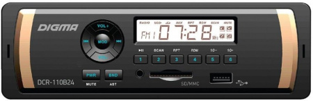 Автомагнитола Digma DCR-110B24 1DIN, 4x45Вт, MP3, FM, USB, AUX
