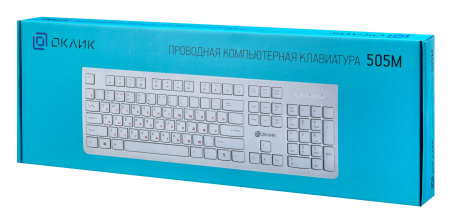 Клавиатура USB Oklick 505M slim, 104 клавиши, White