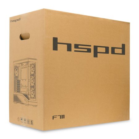 Корпус без блока питания/ Case HSPD F711, Panoramic Full Tower, Black, TG, 0.7 SPCC, 4x120mm ARGB (FN027) ATX, mATX, mITX 190/420/280mm 2x2.5", 2x3.5", 7xPCI 1xUSB-A 3.0, 1xUSB-C 445x235x475mm