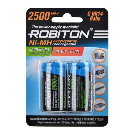 Аккумулятор Ni-MH C Robiton 2500mAh /1.2в упак  2шт.