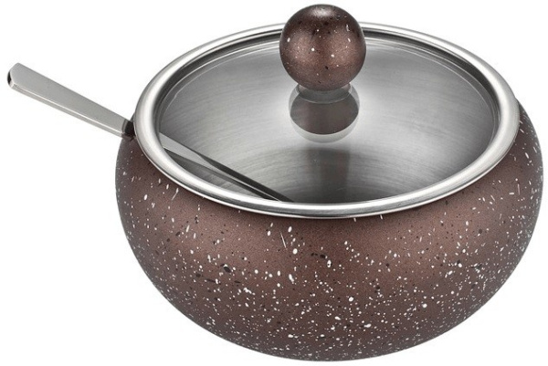 Сахарница Winner WR-4055 460мл нерж.сталь,стеклянная крышка, ложка 14,6см,покрытие под мрамор.