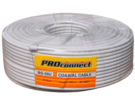 Кабель коаксиальный 75Ом, OD6.0мм, внутр., PVC CCS/Al/Al 48%, метражом, PROconnect RG-59/U 01-2621