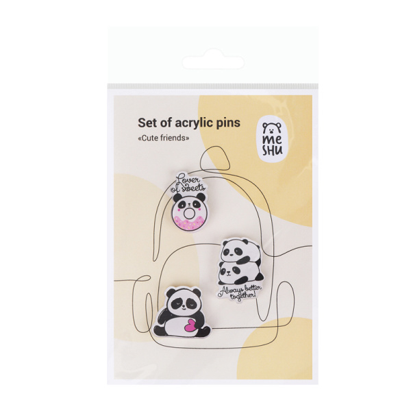 Набор акриловых значков 3 шт. MESHU "Cute friends" (MS_47448)