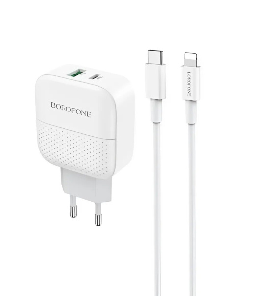 Зарядное_устройство - TypeC 18W PD+1 USB Quick Charge 3.0 (5V-3.0A/9V-2A/12V-1.5A) + кабель Type-C to Lightning BOROFONE BA46A белый