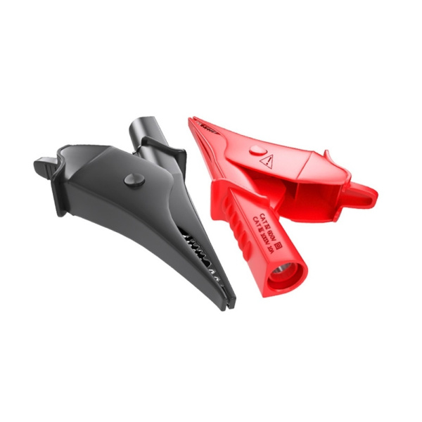 Зажим крокодил 85мм, 32а, гнездо под разъём Banana, красный, Cleqee P60073