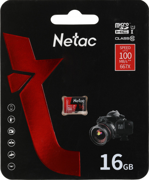 Карта памяти MicroSDHC 16GB Netac P500 Extreme PRO Class10 U1 [NT02P500PRO-016G-S](без адаптера) R/W Speed 100/10 Мб/с