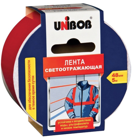 Клейкая лента светоотражающая 48мм.*5м., красно-белая UNIBOB (48984)