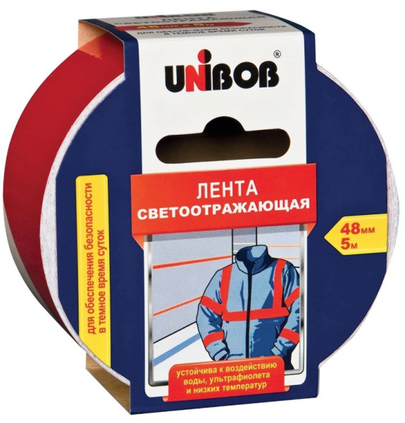 Клейкая лента светоотражающая 48мм.*5м., красно-белая UNIBOB (48984)