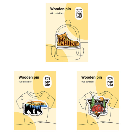 Набор деревянных значков MESHU "Go outside" 3шт. MS_54880