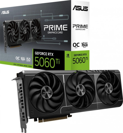 Видеокарта Asus PCI-E 5.0 PRIME-RTX5060TI-O16G NVIDIA GeForce RTX 5060TI 16Gb 128bit GDDR7 2617/28000 HDMIx1 DPx3 HDCP Ret