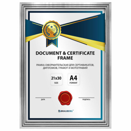 Фоторамка А4 BRAUBERG 21х30см. пластик "Respect" серебристая (391271)