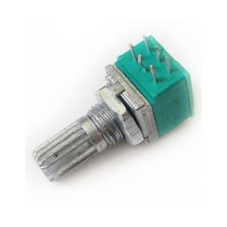 Потенциометр RK097G, 2*100кОм, 0.05вт, B (линейный), 20%, 300°, вал с насечкой (KC) 15мм