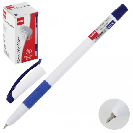 Ручка шариковая Cello "Slimo Grip white body " синяя, 0,7мм, грип, 2670