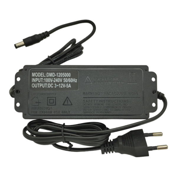 Блок питания сетевой, 3..12в,  5а, 60вт, 5.5*2.5мм (+), с сетевым кабелем, вольтметр, DMD-1205000