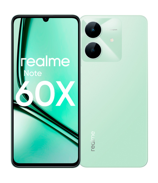 Смартфон Realme Note 60X 4Гб 128Гб Зеленый 6.74", IPS, 1600*720, 2*1.82+6*1.8ГГц, 8+0.08Мп, 5Мп, 4G, 5000мАч, And 14