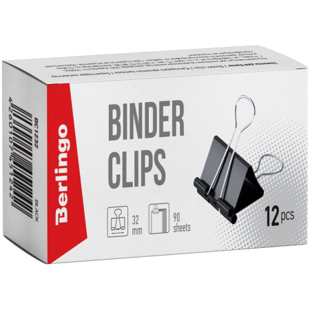 Зажимы для бумаг 32мм. BERLINGO 12шт. черные (BC1232)