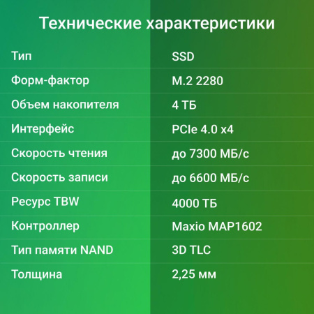 Накопитель SSD Digma PCIe 4.0 x4 4TB DGSM4004TM63T Meta M6 M.2 2280