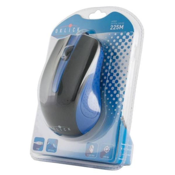 Мышь USB Oklick 225M оптическая, 1200dpi, кабель 1.3м, Black/Blue