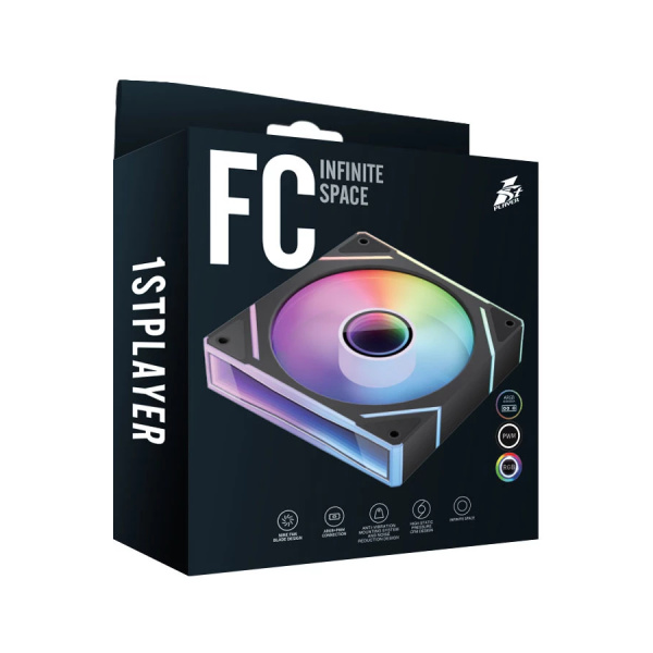 Кулер в корпус 120х120х25 1STPLAYER FC(AP) Black (600-1800prm/3pin/47.65 CFM/32.2дБ/подшипник гидродинамический/ARGB)