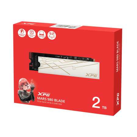 Твердотельный накопитель/ ADATA SSD XPG MARS 980 BLADE, 2000GB, M.2(22x80mm), NVMe, PCIe 5.0 x4, 3D NAND, R/W 14000/13000MB/s, IOPs 2 000 000/1 650 000, TBW 1480, DWPD 0.4, with Heat Sink (5 лет)