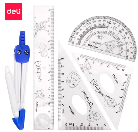 Набор чертежный DELI 5 предм., пластиковый пенал на молнии (9598)