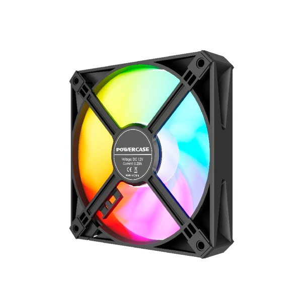 Кулер в корпус 120х120х25 Powercase (M56-12 ARGB) Black (700-1500prm/4pin PWM (M+F)+ 3pin ARGB (M+F)/61,36 CFM/26дБ/подшипник гидравлический/ARGB)