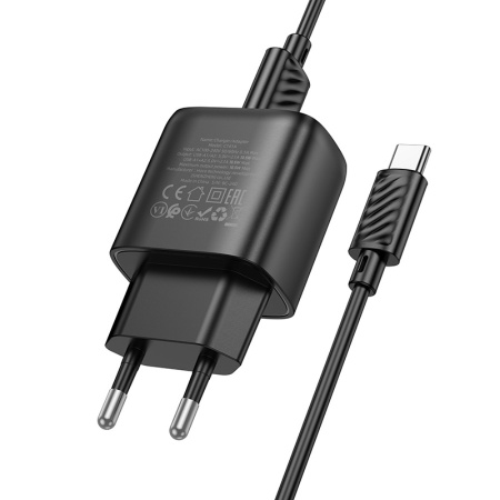 Зарядное_устройство - USB_2x2.1A HOCO C141A + кабель Type-C, черный