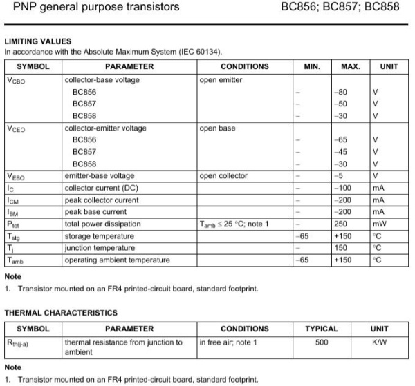 транзистор BJT BC857B 45V 0.1A PNP SOT23 100Mhz