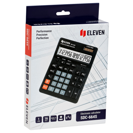 Калькулятор ELEVEN SDC-664S, 16 разрядов, двойное питание, черный