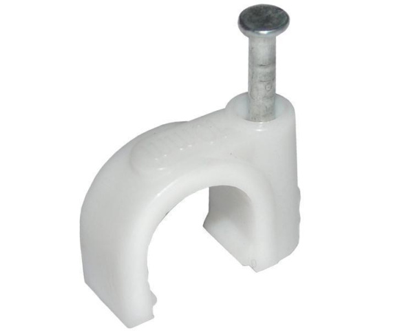 Крепеж кабеля круглый  6мм, уп. 50шт, пластик, белый, -40..+80, гвоздь, Rexant 04-4006