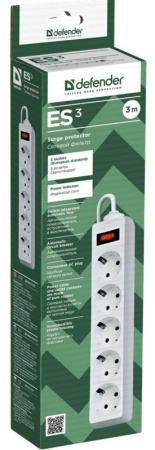 Сетевой фильтр 3м. DEFENDER ES, 5 розеток, белый 99482