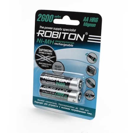 Аккумулятор Ni-MH AA Robiton RTU 2600mAh/1.2в, низкий саморазряд блистер 2шт.