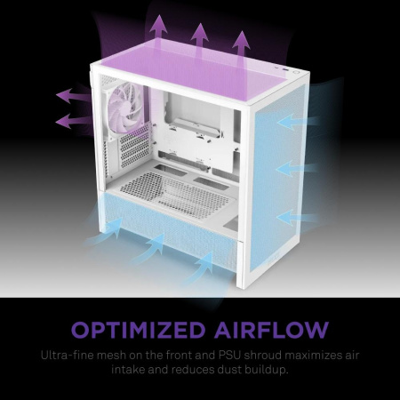 Корпус без блока питания/ Case NZXT H3 Flow (2025), Midi-Tower, TG, 1x120mm, 1xUSB-A 3.2 + 1xUSB-C 3.2, mATX, mITX White