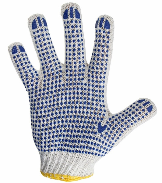 Перчатки ХБ с ПВХ "Точка" Rexant 09-0212, 4 нитки, 7.5 класс, 63..65г