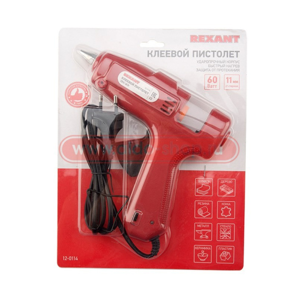 Пистолет клеевой Rexant 12-0114, 220в, 60вт, стержень 11мм