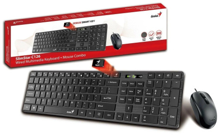 Комплект USB Genius SlimStar С126 (31330007402) клавиатура 104кл.+ мышь 1000dpi, Black
