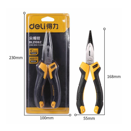 Длинногубцы 160мм, Deli DL2106Z, CrV, прямые