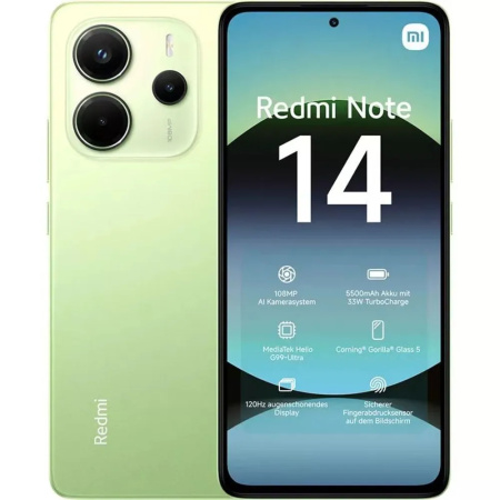 Смартфон Xiaomi Redmi Note 14 8Гб 128Гб Lime Green 6.67", AMOLED, 2400*1080, 2*2.2+6*2.0ГГц 108+8+2Мп, 20Мп, 4G, NFC, 5500 мАч, And 14