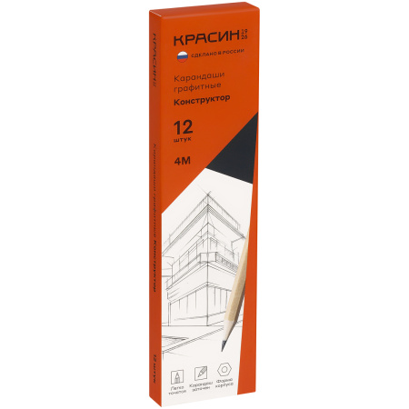 Карандаш ч/гр. КРАСИН "Конструктор" 4М (4В) шестигр., заточенный (С-313) 