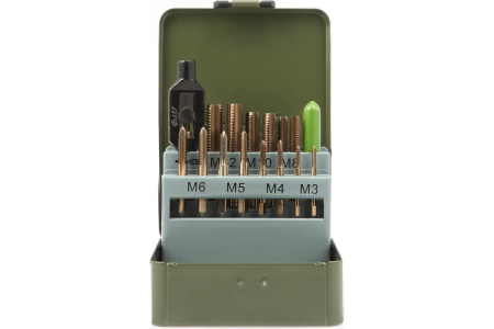 Метчики с метчикодержателем, набор 15штук, М3 М4 М5 М6 М8 М10 М12, Дело Техники 229015