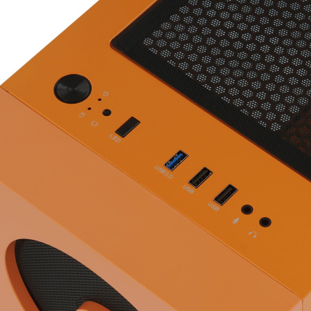 Корпус без блока питания/ Case WIZMAX EM1, Mini-Tower, TG, 1x160mm + 1x120mm LED, 1xUSB-A 3.0 + 2xUSB-A 2.0, mATX, mITX, Woofer Orange (EM1 Woofer Ora