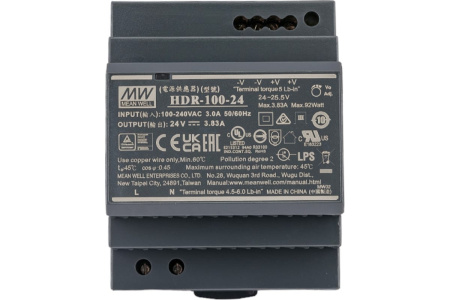 Блок питания на DIN рейку 24в,  3.83а, 70*90*54.5мм, Mean Well HDR-100-24