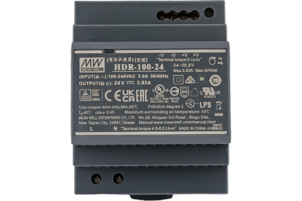Блок питания на DIN рейку 24в,  3.83а, 70*90*54.5мм, Mean Well HDR-100-24