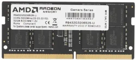 Память DDR4 32Gb 3200MHz AMD R9432G3206S2S-U R9 RTL PC4-25600 CL16 SO-DIMM 260-pin 1.2В